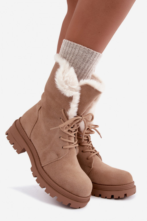Bottines chaudes couleur ivoire à lacets avec fourrure à l'intérieur Heloise