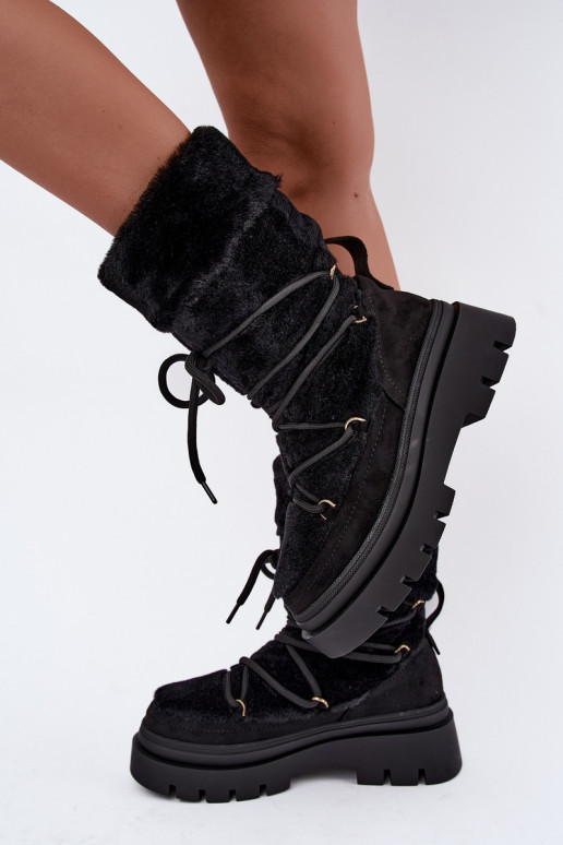 Bottes de neige noires avec fourrure et plateforme Illyria