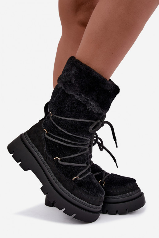 Bottes de neige noires avec fourrure et plateforme Illyria