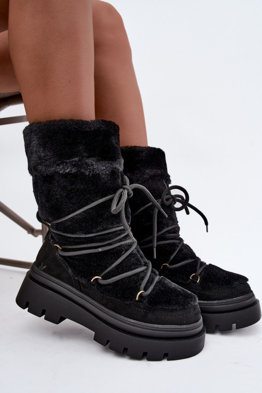 Bottes de neige noires avec fourrure et plateforme Illyria