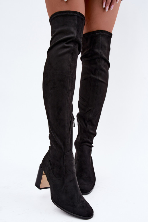 Bottes au-dessus du genou en daim noires avec talons Primelle
