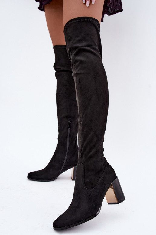 Bottes au-dessus du genou en daim noires avec talons Primelle