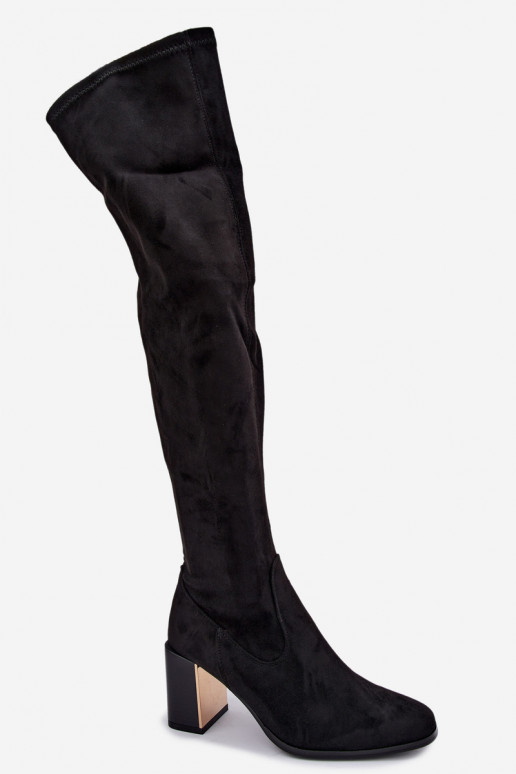 Bottes au-dessus du genou en daim noires avec talons Primelle