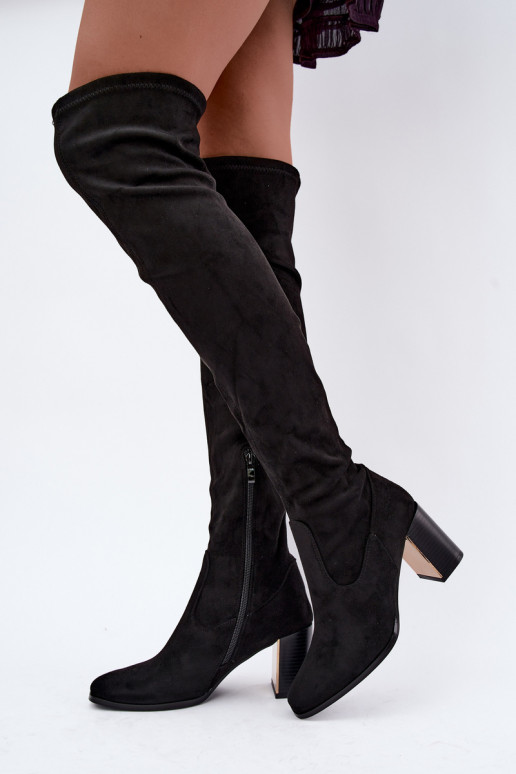 Bottes au-dessus du genou en daim noires avec talons Primelle
