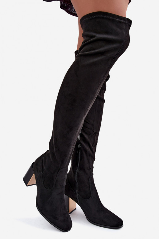 Bottes au-dessus du genou en daim noires avec talons Primelle