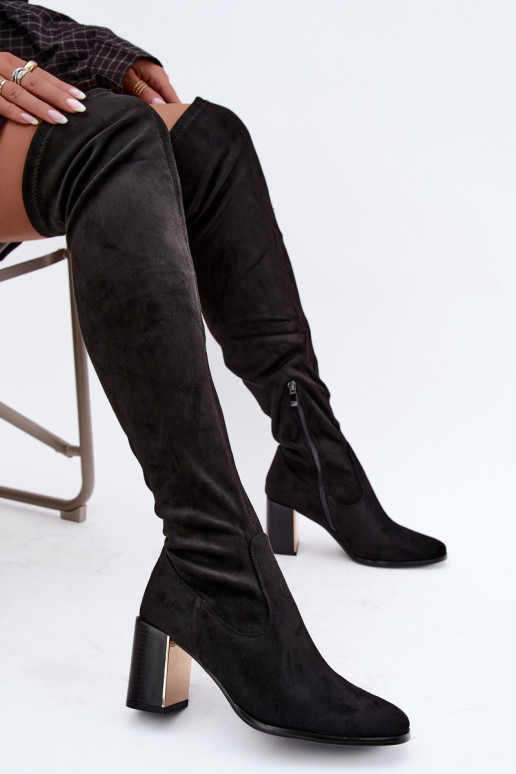 Bottes au-dessus du genou en daim noires avec talons Primelle