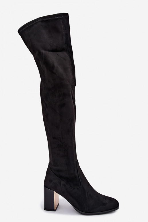 Bottes au-dessus du genou en daim noires avec talons Primelle