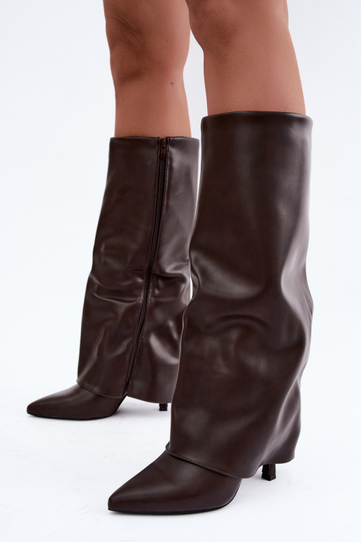 Bottes longues doublées en polaire avec des talons fins et un tige de couleur corail