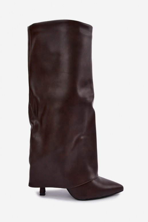 Bottes longues doublées en polaire avec des talons fins et un tige de couleur corail