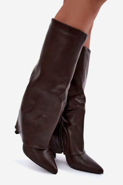 Bottes longues doublées en polaire avec des talons fins et un tige de couleur corail
