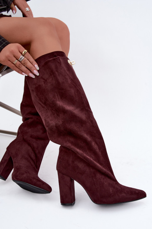 Bottes longues doublées en polaire avec double tige et talons en suédine bordeaux de Luminelle