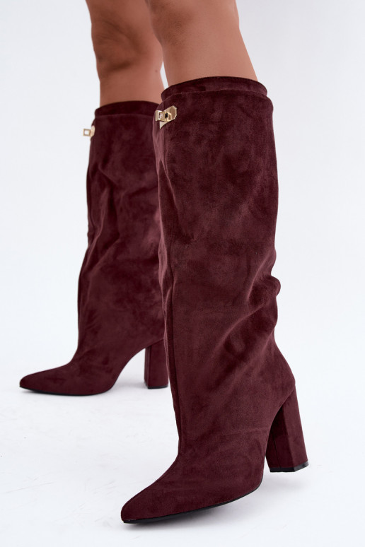 Bottes longues doublées en polaire avec double tige et talons en suédine bordeaux de Luminelle