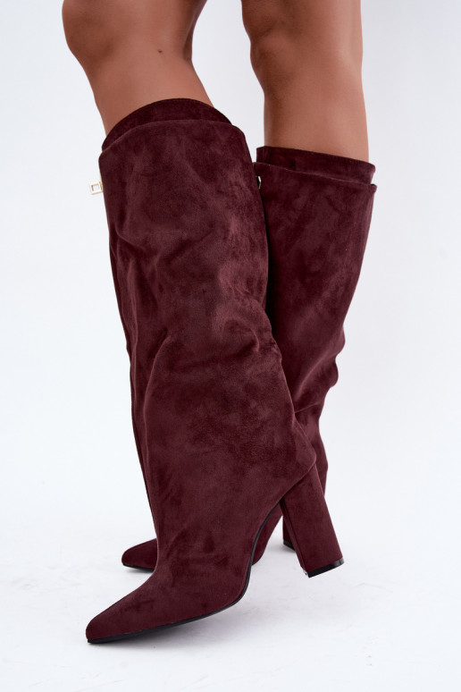 Bottes longues doublées en polaire avec double tige et talons en suédine bordeaux de Luminelle