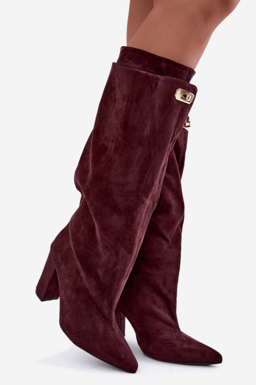 Bottes longues doublées en polaire avec double tige et talons en suédine bordeaux de Luminelle