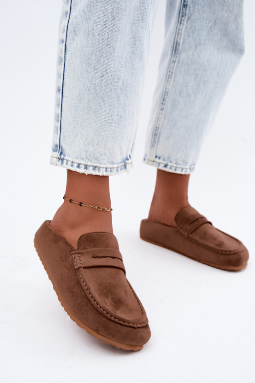 Mocassins pour femmes avec talon ouvert, doublés en polaire à l'intérieur, de couleur marron Sabrielle