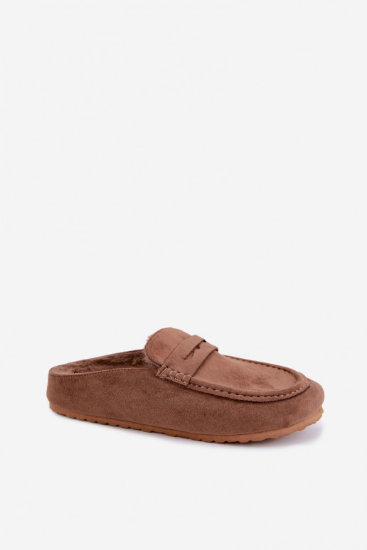 Mocassins pour femmes avec talon ouvert, doublés en polaire à l'intérieur, de couleur marron Sabrielle