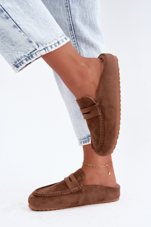 Mocassins pour femmes avec talon ouvert, doublés en polaire à l'intérieur, de couleur marron Sabrielle