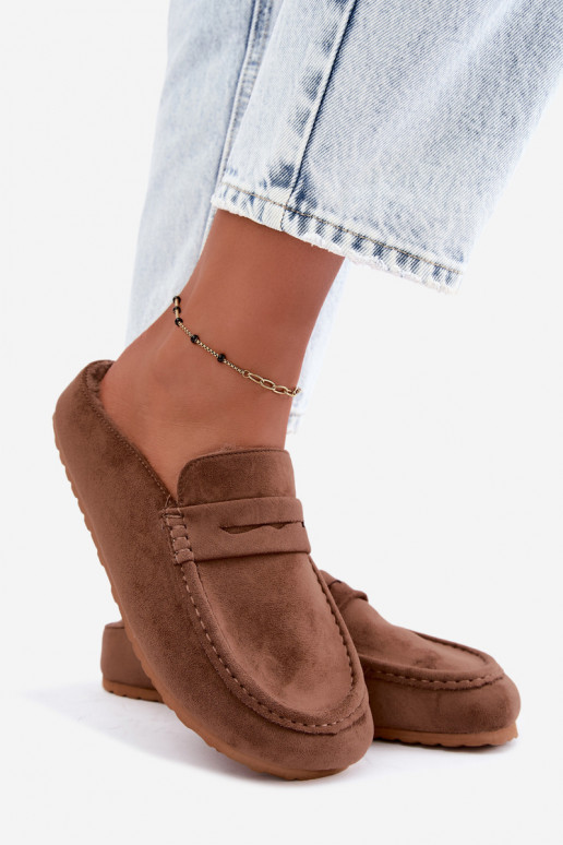 Mocassins pour femmes avec talon ouvert, doublés en polaire à l'intérieur, de couleur marron Sabrielle
