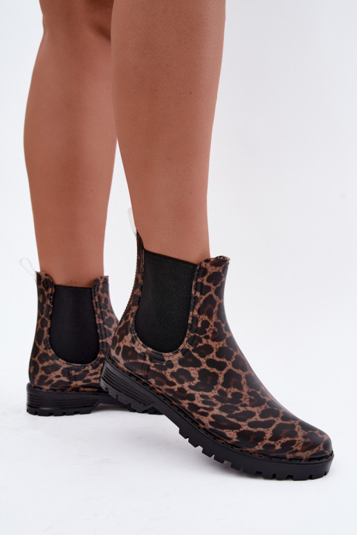 Bottes en caoutchouc pour femmes avec inserts élastiques et imprimé léopard Ciariel