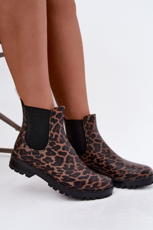 Bottes en caoutchouc pour femmes avec inserts élastiques et imprimé léopard Ciariel