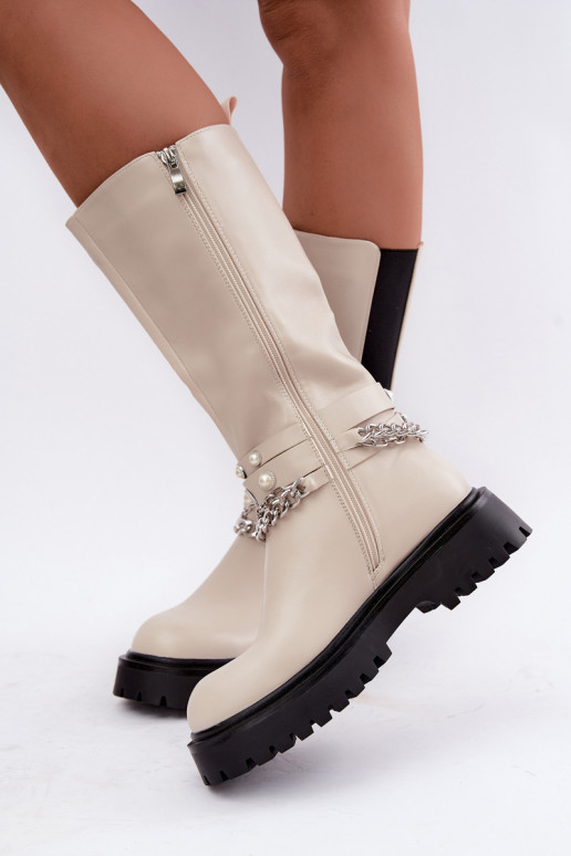 bottes hautes isolées avec plateforme et chaînes couleur sable Doremi