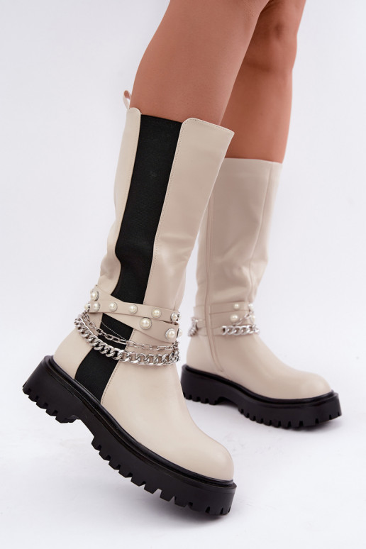 bottes hautes isolées avec plateforme et chaînes couleur sable Doremi