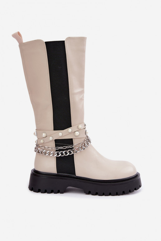 bottes hautes isolées avec plateforme et chaînes couleur sable Doremi
