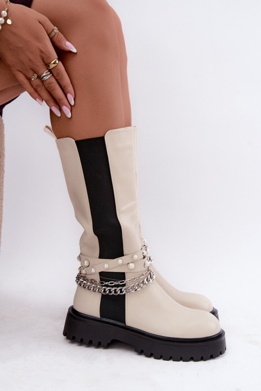 bottes hautes isolées avec plateforme et chaînes couleur sable Doremi