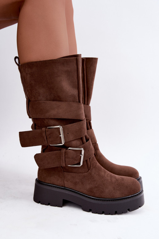bottes hautes isolées avec plateforme et boucles en couleur marron Palomae