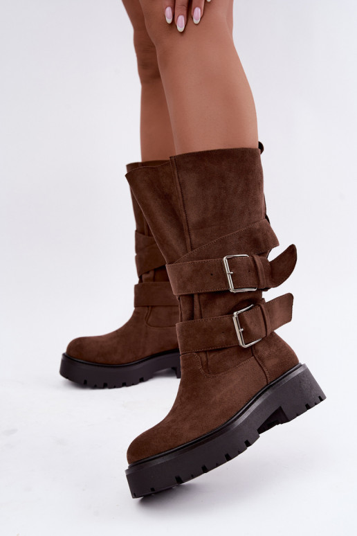 bottes hautes isolées avec plateforme et boucles en couleur marron Palomae