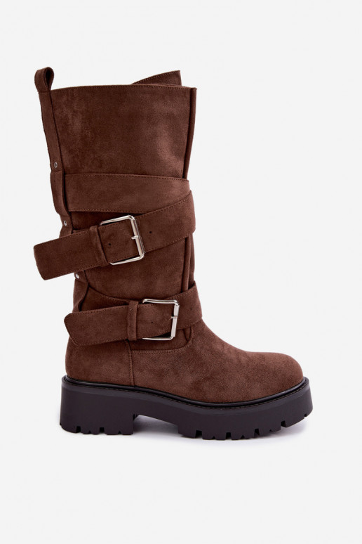 bottes hautes isolées avec plateforme et boucles en couleur marron Palomae