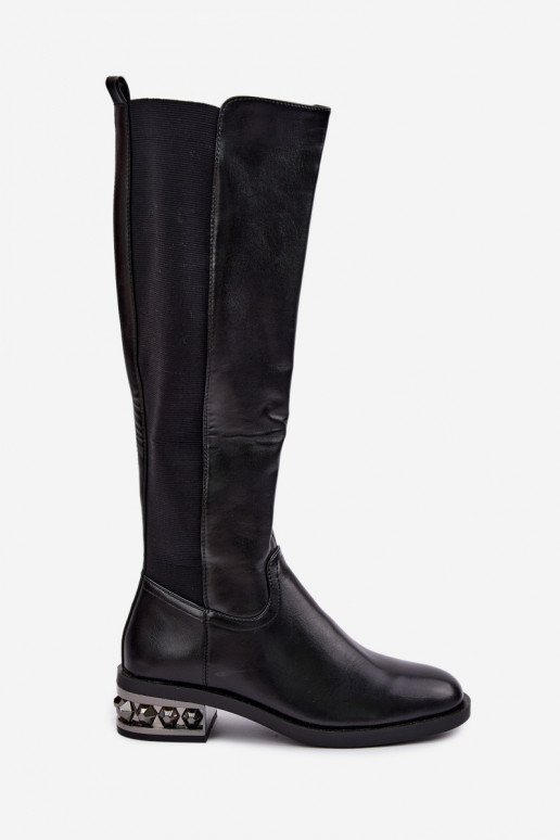 bottes hautes isolées avec talons et beaux détails en couleur noire Emani