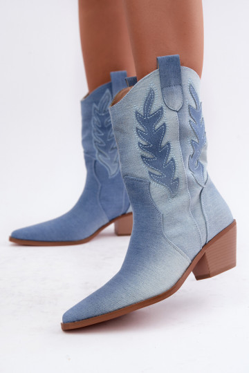 bottines style cowboy à enfiler avec talons en tissu denim Ferelle 2