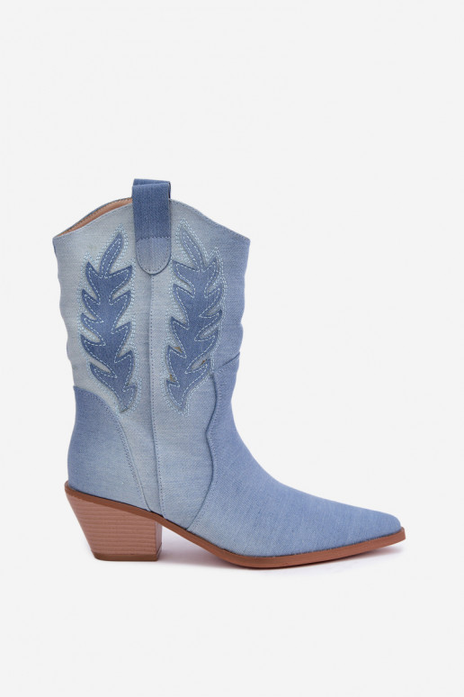 bottines style cowboy à enfiler avec talons en tissu denim Ferelle