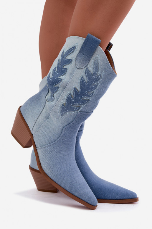 bottines style cowboy à enfiler avec talons en tissu denim Ferelle