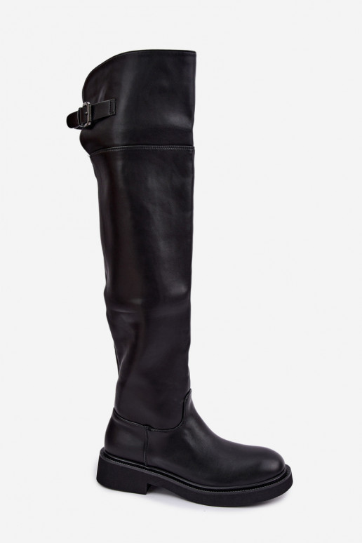 bottes hautes isolées avec talon plat au-dessus du genou et boucles en couleur noire Bonira
