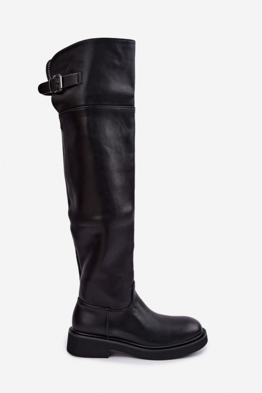 bottes hautes isolées avec talon plat au-dessus du genou et boucles en couleur noire Bonira