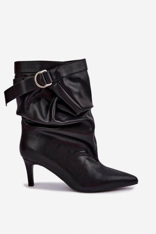 bottines à enfiler avec talons fins et sangles en couleur noire Soreya