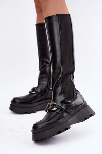 bottes hautes isolées avec plateforme et chaînes en couleur noire Koraia 2