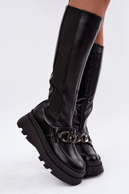 bottes hautes isolées avec plateforme et chaînes en couleur noire Koraia