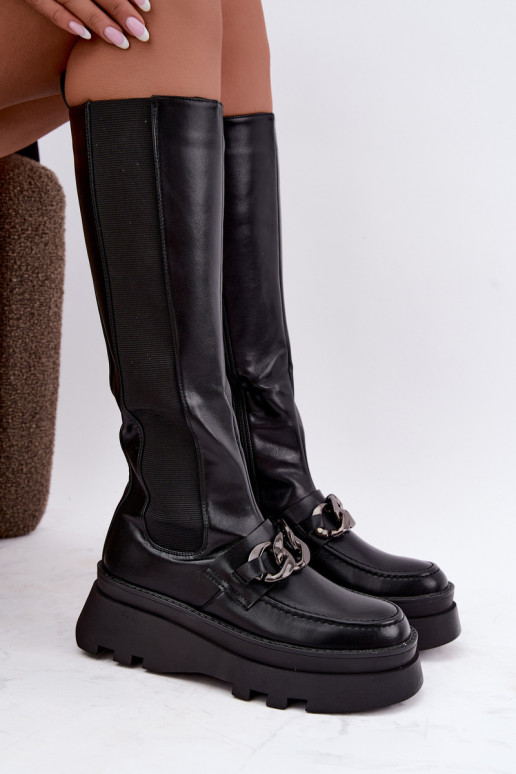 bottes hautes isolées avec plateforme et chaînes en couleur noire Koraia