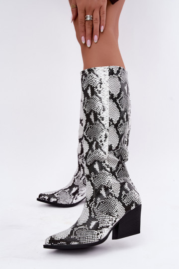 bottes hautes isolées de style cowboy avec motifs de serpent en couleur noire Bellina 2