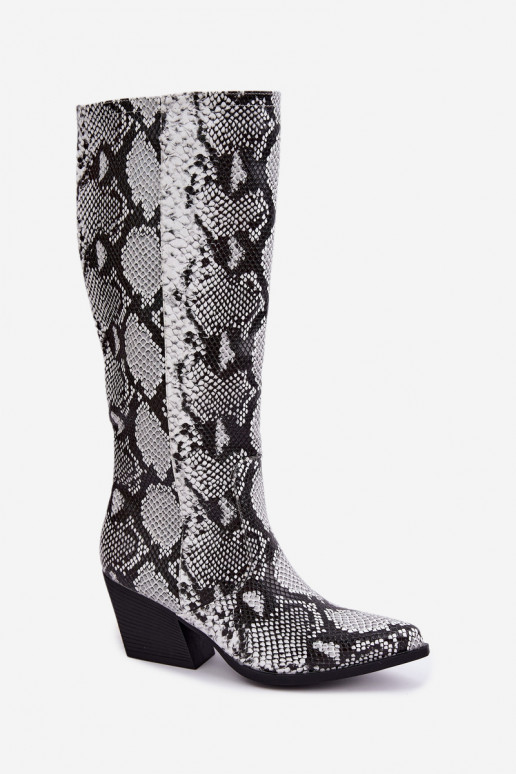 bottes hautes isolées de style cowboy avec motifs de serpent en couleur noire Bellina