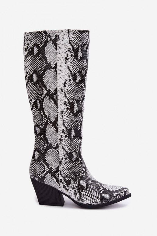 bottes hautes isolées de style cowboy avec motifs de serpent en couleur noire Bellina