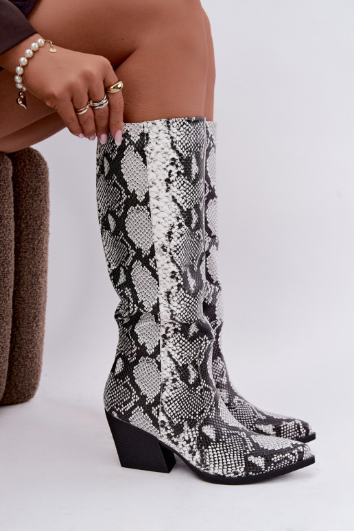 bottes hautes isolées de style cowboy avec motifs de serpent en couleur noire Bellina