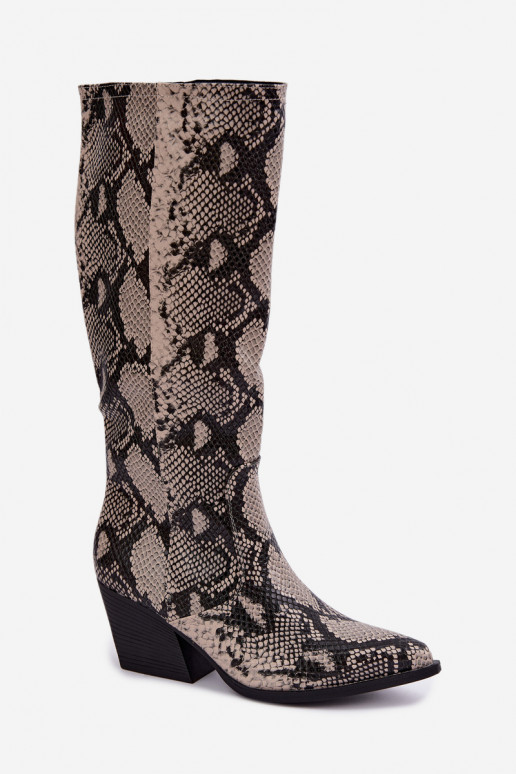 bottes hautes isolées de style cowboy avec motifs de serpent en couleur sable Bellina