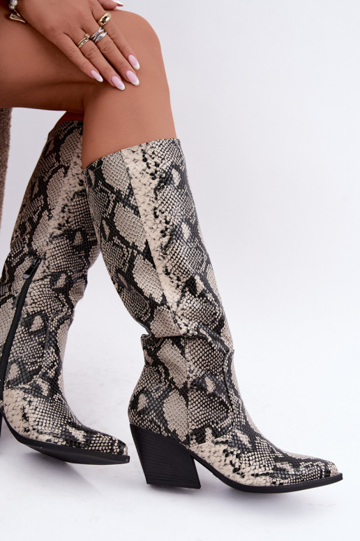 bottes hautes isolées de style cowboy avec motifs de serpent en couleur sable Bellina