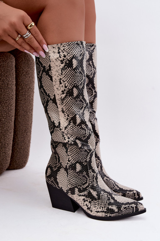 bottes hautes isolées de style cowboy avec motifs de serpent en couleur sable Bellina