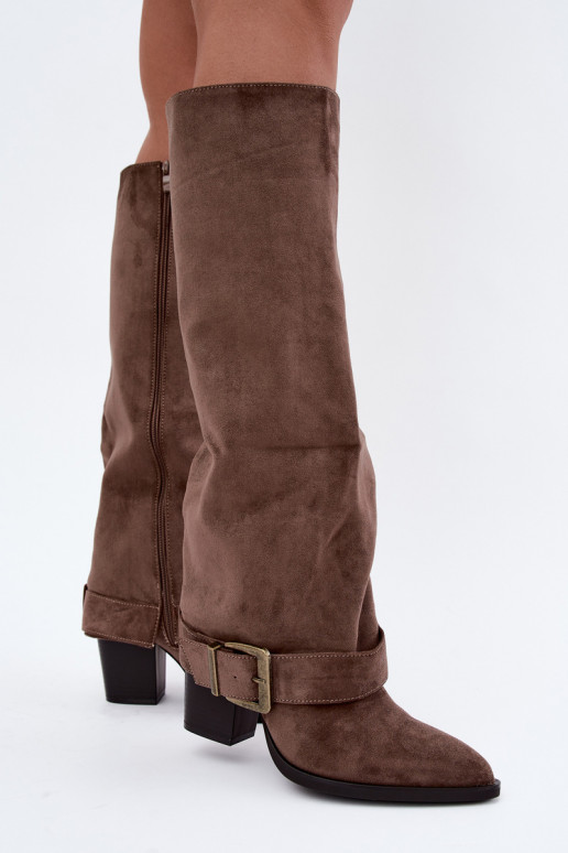 Bottes chaki à talons et boucles Mirea