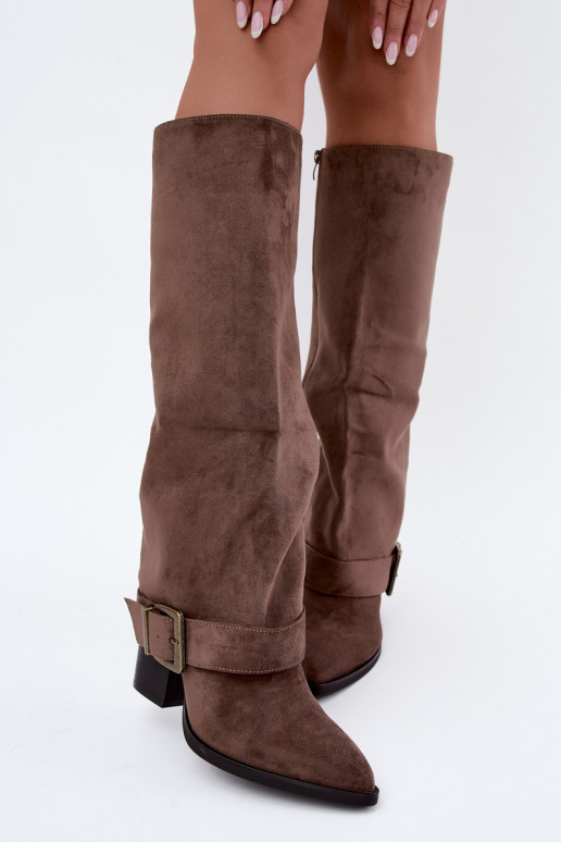 Bottes chaki à talons et boucles Mirea